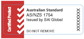Sticker identifying AS/NZS 1754, commonly known as the Australian safety standard for car seats.
