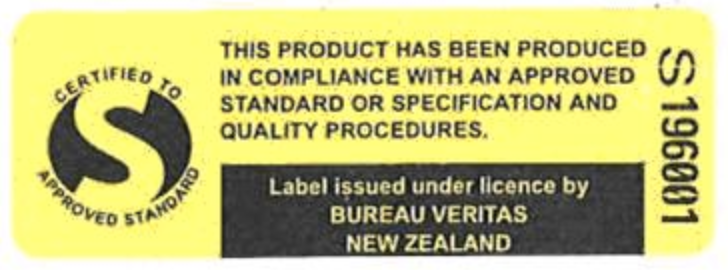 Bureau Veritas compliance sticker showing a US standard restraint 
manufactured to the FMVSS 213 has been approved for use in NZ.